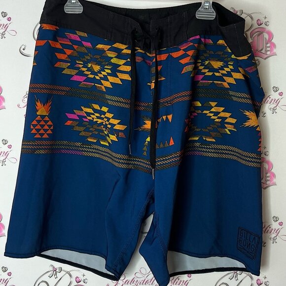 Billabong shorts Blue Orange Board Geometric Pattern pockets swim trunks 🩳